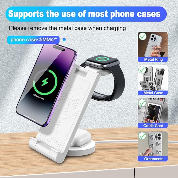 2024 Upgrated Wireless Charger: 3 in 1 Charger Stand Multiple Devices for Apple - iPhone 16 15 14 Pro Max 13 12 11 - Watch 10 9 8 7 6 5 4 3 2 SE and Ultra Series - Airpods 4 3 2 Pro