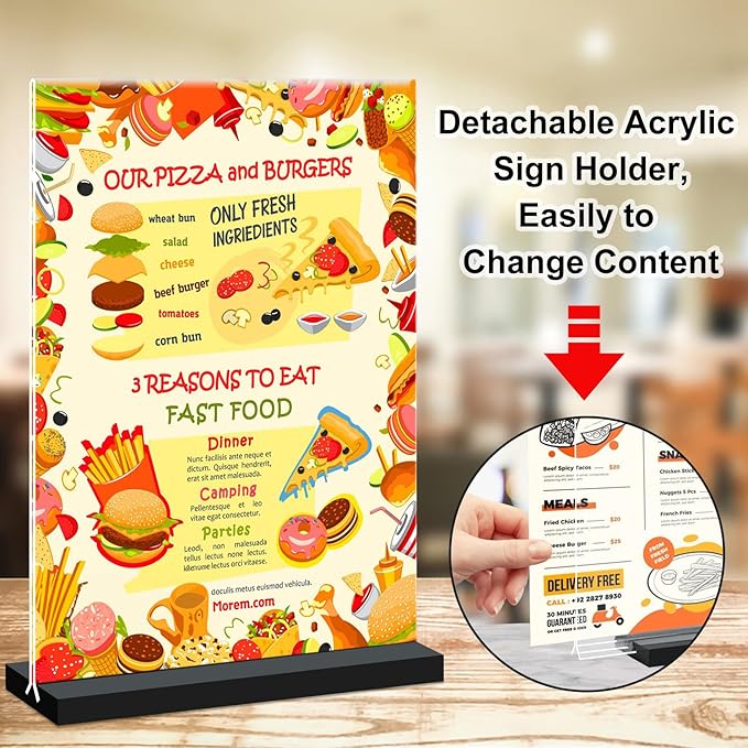 Seencool Acrylic Sign Holder 5x7 - 10Pack Vertical Double Sided Acrylic Sign Stands, Clear Table Menu Display Stand Paper Holder, Plastic Flyer Holder, Vendor Booth Display Items