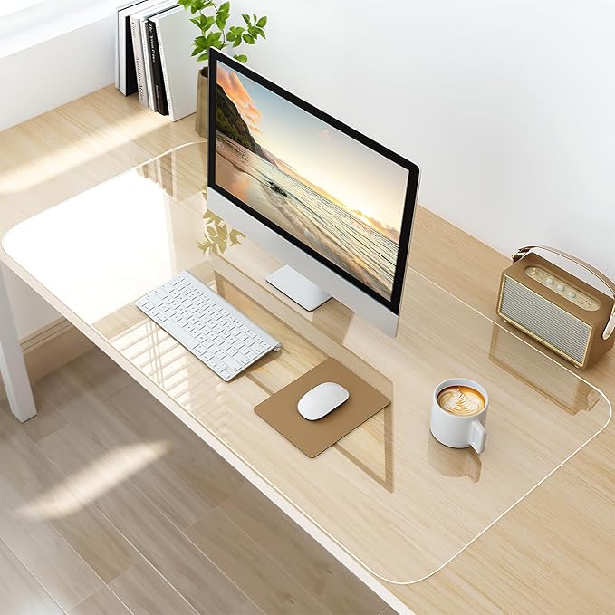 NATRKE Clear Desk Mat Pad, 39.4"x15.7" Large Transparent Computer Desk Mat Plastic Desktop Protector, PVC Writing Pad with Round Edge, Waterproof Wipeable Non-Slip Table Protector for Home Office