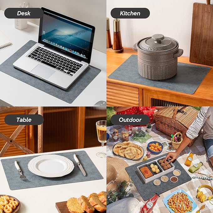 Placemats Set of 4 Reversible Dual-Color Table Placemats, Faux Leather 100% Waterproof Oil-Proof Wipeable Place Mats, Heat Resistant Dual Sided Table Mats for Kitchen/Dining/Party (Gray