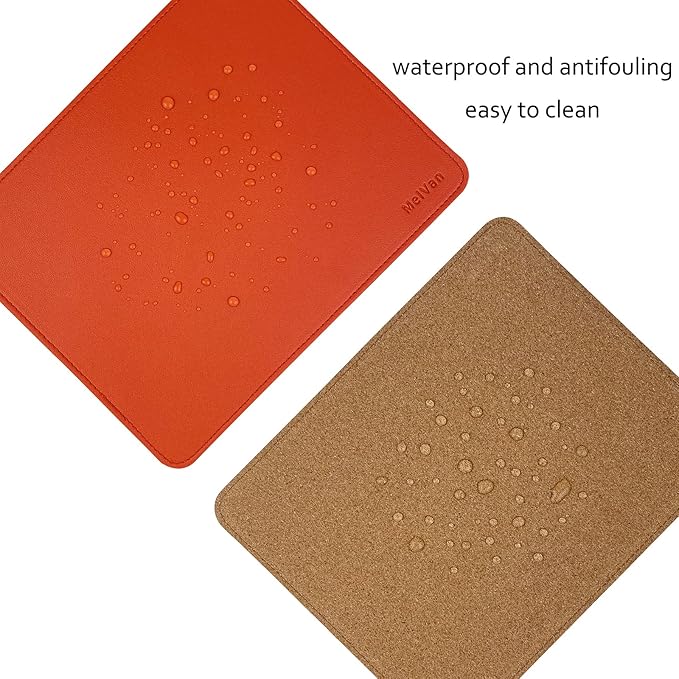 MelVan PU Leather Mouse Pad with Stitched Edge, Wood Mousepad, Waterproof Gaming Mouse Pad Mat for Computers, Laptop, Office & Home, 10.2" x 8.3", 1 Pack (Orange)