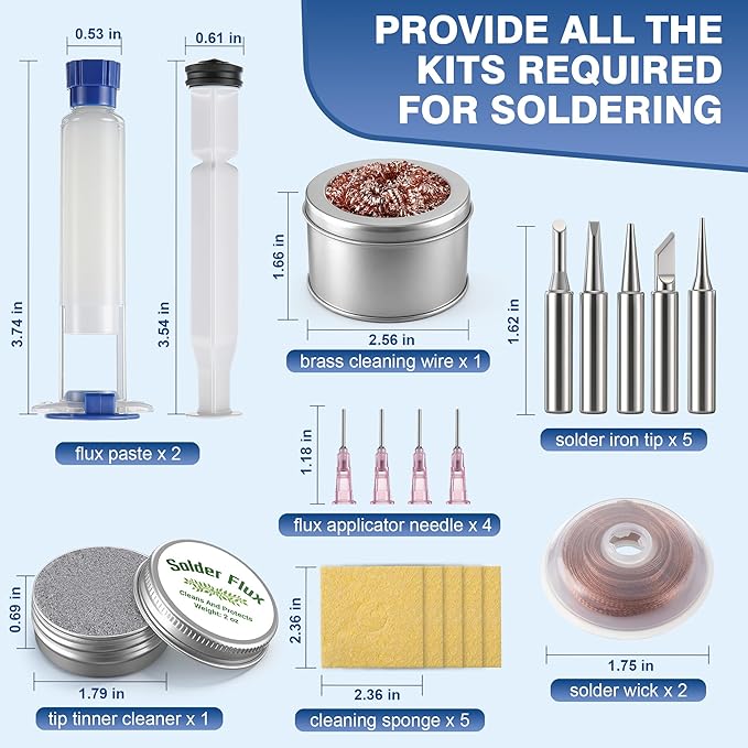 Soldering Tip Cleaning Kit Include Flux Paste, Tip Tinner, Solder Wick, Iron Tips, Soldering Iron Tips Cleaner and Cleaning Sponge for Electronics Repair