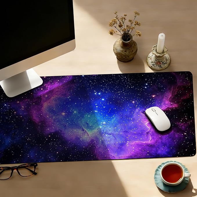 Large Gaming Mouse Pad Galaxy Stars Space Desk Mat,Non-Slip Rubber Base Stitched Edges,Extended Mousepad for PC,Laptop,Office,Home Decor(31.5 x 11.8 Inch)