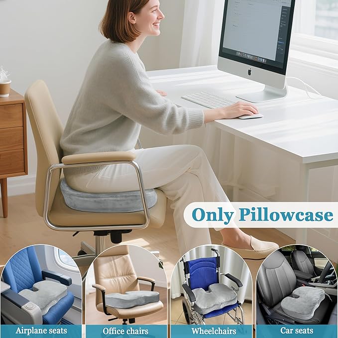 Sciatica Pain Relief Pillowcase Office Chair Butt Cushions Covers for Coccyx Tailbone Car Seat Pad Waterproof Case for ComfiLife & Everlasting Comfort U-Shaped Memory Foam (Pillow Not Included)