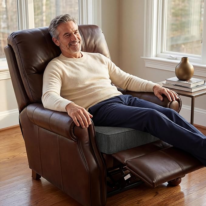 baibu Dual-Layer Gel Memory Foam Recliner Cushions for Elderly, 18x18x4 Inch Thick Non-Slip Recliner Seat Cushion Suitable for Couches, Armchair, Wheelchair, Black,1PC