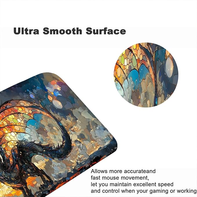 Black Dragon Desk Pad Mouse Pad Stained Glass Fantasy Painting Epic Large Gaming Mouse Mat with Stitched Edges,Non-Slip Waterproof Rubber Base Mous Mat Office Computer Keyboard Laptop Home