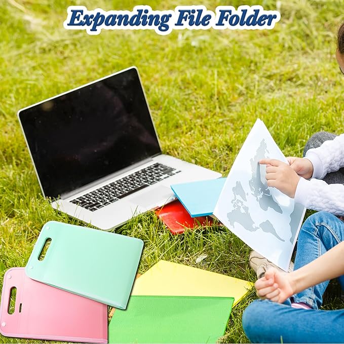 Harloon 4 Pcs Vertical Expanding File Organizer 13 Pockets, A4 Expanding File Folder with Colorful Labels and Expandable Cover Large Capacity for Work School Home Office
