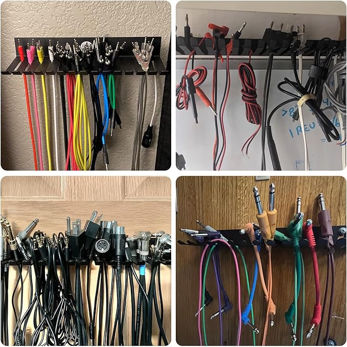 2 Pcs Wall Mountable Cable Hanger – Heavy-Duty Carbon Steel Cord Organizer with 19 Slots (0.2“-0.35”), Black – 15.8 x 2.8 x 1.3 Inch for Tangle-Free Cable Management