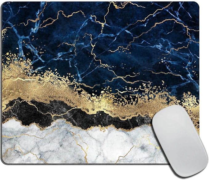 Navy Blue Marble Mouse Pad Non-Slip Rubber Base Gaming MousePads for Computers Laptop Office, Computer Mouse Pad for Wireless Mouse, 9.5"x7.9"x0.12" Inch(240mm x 200mm x 3mm)