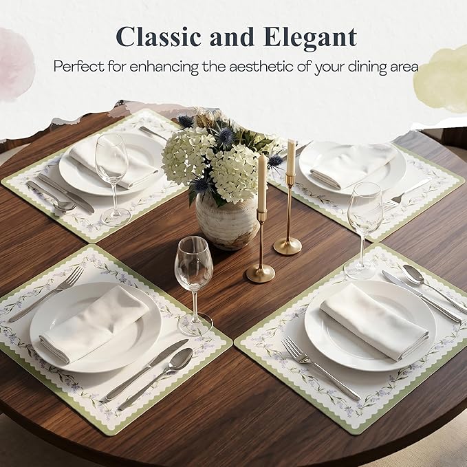 Pimpernel Lavandula Placemats, Set of 4 - Heat Resistant Rectangular Table Mats with Lavender Floral Artwork, Decorative Dining Placemats for Home Entertaining & Daily Use Table Settings (12" x 16")