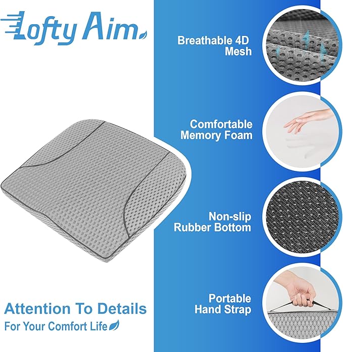 Lofty Aim Car Seat Cushion, Comfortable Memory Foam Seat Pillow for Driving, Sciatica-Back Pain Relief, Cushion for Car-Truck, Office, Wheelchair - Mesh Gray