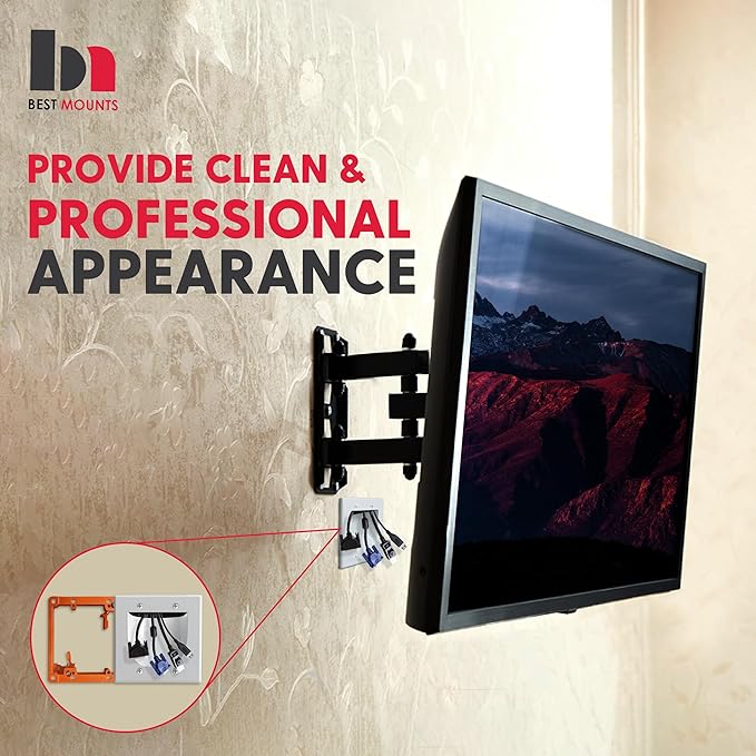 1 Pack Wall Plate Cable Pass Through with Bracket - In Wall Cable Management Kit - Recessed Cable Wall Plate Pair with Dual Gang Low Voltage Mounting Bracket - Decorator Cover for Low Voltage Cables