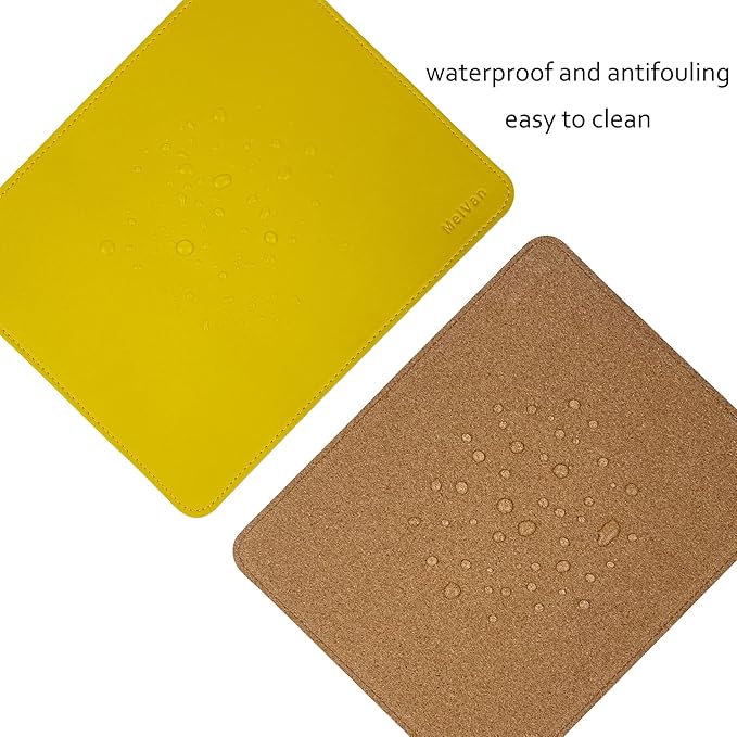MelVan PU Leather Mouse Pad with Stitched Edge, Wood Mousepad, Waterproof Gaming Mouse Pad Mat for Computers, Laptop, Office & Home, 10.2" x 8.3", 1 Pack (Yellow)