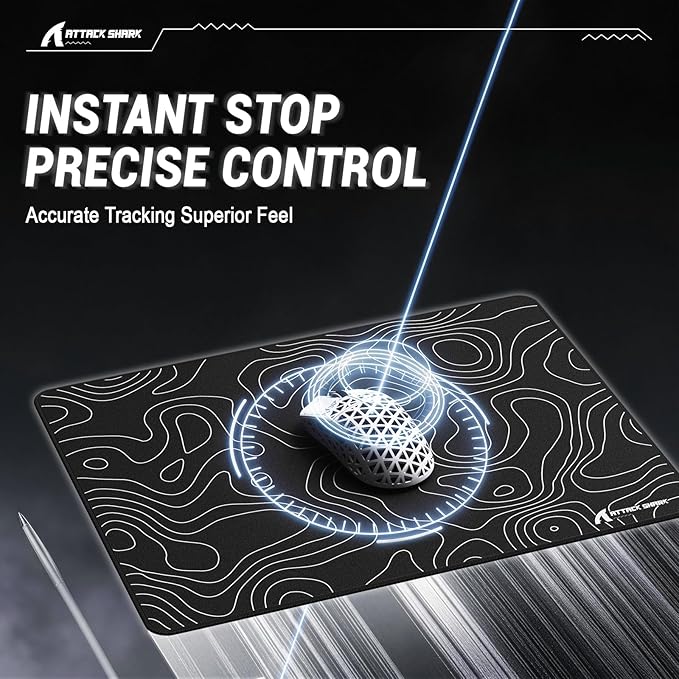 ATTACK SHARK CM02SE Gaming Mouse Pad for Esports Speed Mouse mats for Desk Waterproof Surface Stitched Edges and Anti-Slip Rubber Base Size Laminate 16.14” x 12.2” x 0.16” Black Contour
