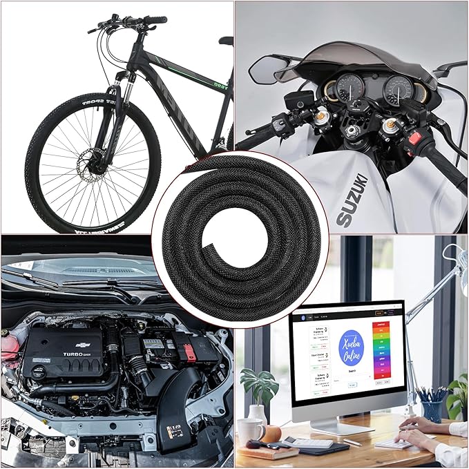 Automotive Wire Loom High Temperature Braided Wire Loom, Split-Sleeve Heat Resistant Wiring Loom Cord Cover for Harness Wires, Self-Wrapping Heavy Duty Sheathing Cable Management Black（6.6ft-3/4inch ）