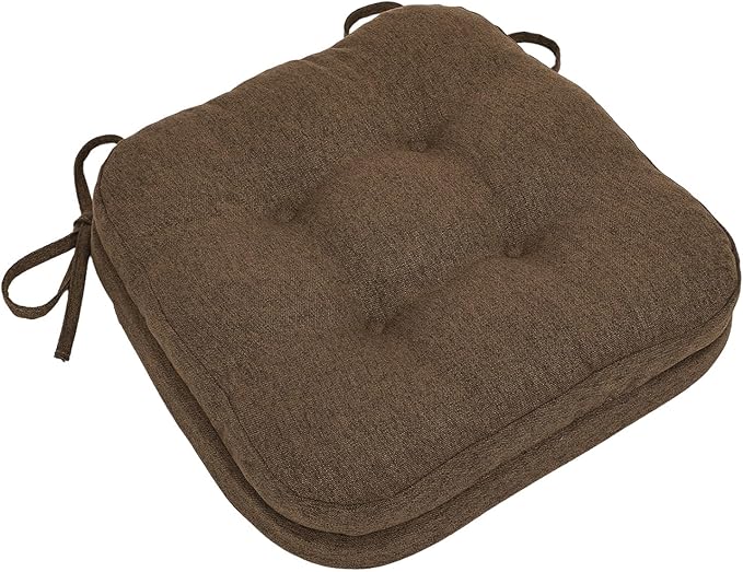 baibu Dining Chair Cushions, Dual-Layer Patent Design Memory Foam Kitchen Chair Cushions, Non-Slip Seat Pads with Ties, 16.5 x 16.5 x 3.5in, 1 Pack, Dark Brown