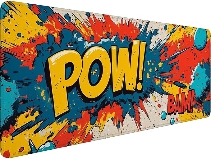 Classic Comic Art Gaming Mouse Pad Colorful Pow Bam Word Art Extended Gaming Mouse Pad Mat with Stitched Edge Non-Slip Base Big Mouse Pad 31.5"x11.8" Office Home Decor for Women Girl