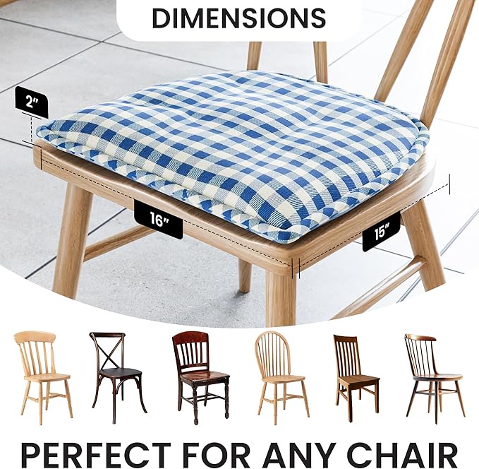 Non-Slip Chair Cushions, Assembled in USA, U-Shaped Skid-Proof Seat Pads for Dining Room, Kitchen, Office, 15"x16"