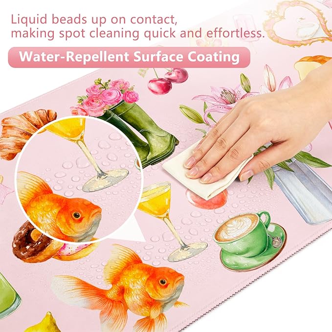 Pink Floral Mouse Pad Large 35.4×15.7 Aesthetic Cute Desk Mat for Women Girls, Non-Slip Water-Resistant Keyboard Pad for Home Office Gaming