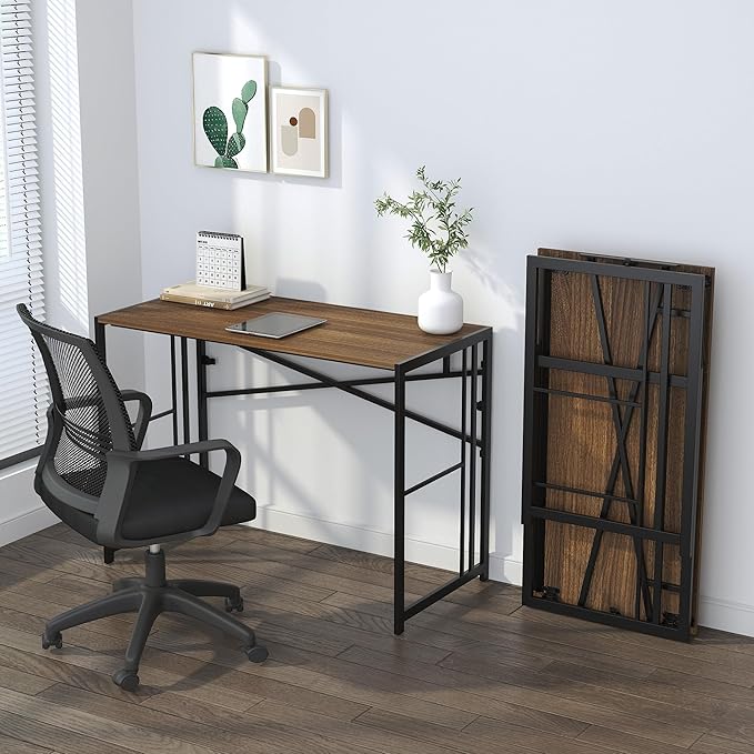 Lutown-Teen Folding Computer Desk 40 inch Writing Gaming Computer Camping Table, No Assembly Required Home Office Desk, Espresso
