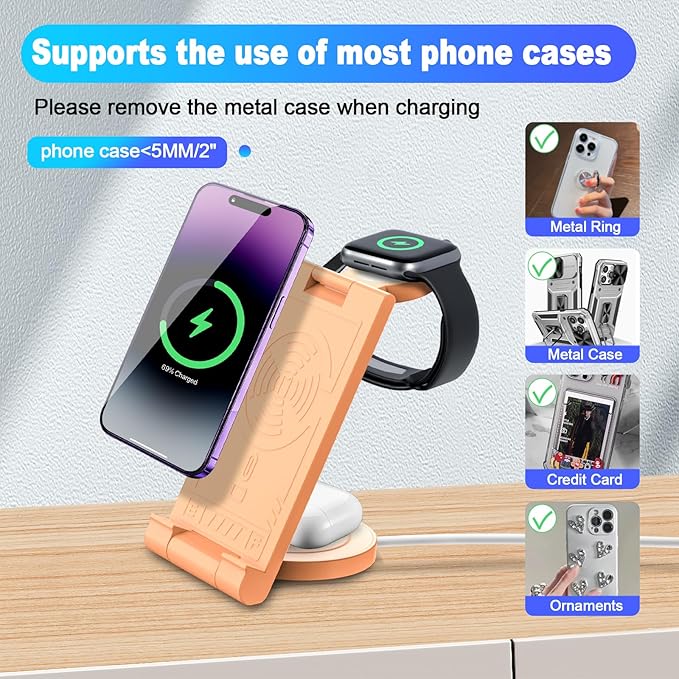 2024 Upgrated Wireless Charger: 3 in 1 Charger Stand Multiple Devices for Apple - iPhone 16 15 14 Pro Max 13 12 11 - Watch 10 9 8 7 6 5 4 3 2 SE and Ultra Series - Airpods 4 3 2 Pro