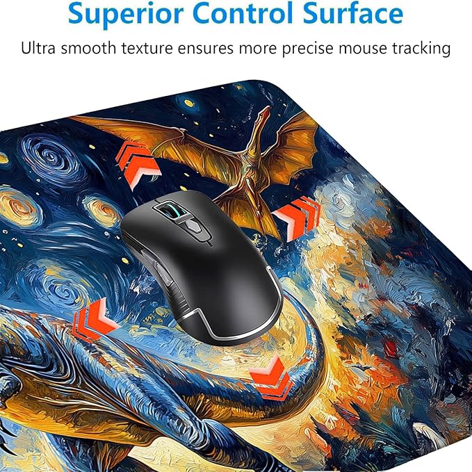Dinosaur Gaming Mouse Pad Oil Painting Night Sky Dreamy Extended Mousepad Waterproof Stitched Edges Rubber Base Non-Slip Deskmap Computer Keyboard Mat Office Computer Keyboard Laptop 31.5x11.8 Inch