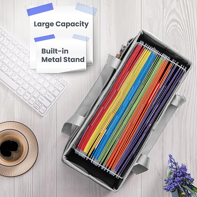 File Organizer Box, Portable Tote Bag Hanging Filing Box Desktop File Folder Document Storage Organizer with Pockets and Handles