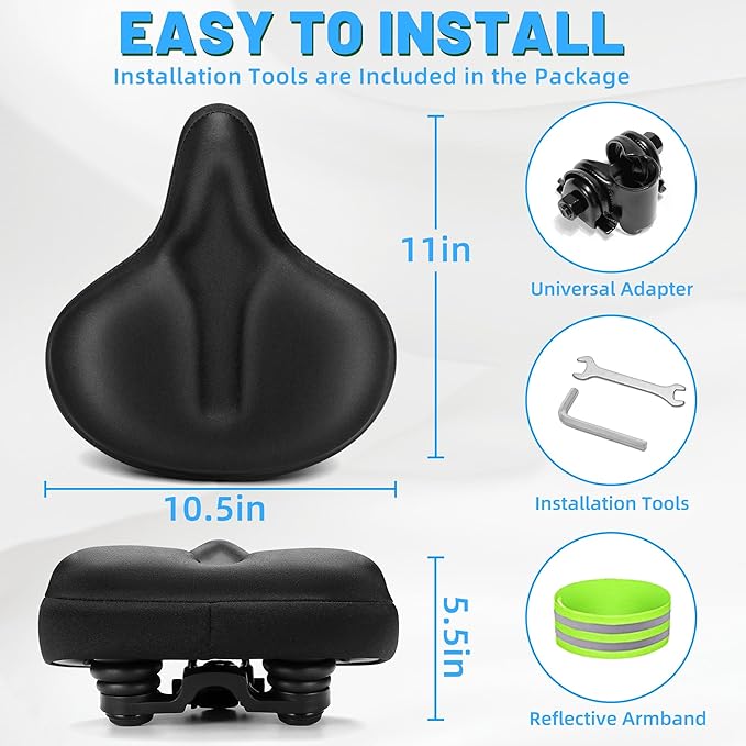 CDYWD Oversized Bike Seat for Men & Women, Comfortable Gel Padded, Extra Wide Bicycle Seat Cushion Comfort, Replacement Saddle for Peloton, Stationary Exercise Bike, Mountain Bike, Cruiser, City Bike