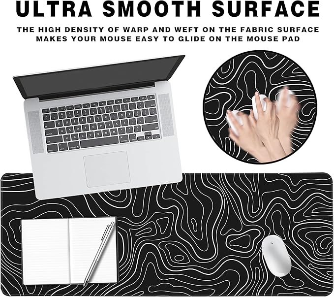 Long Gaming Mouse Pad Extended Anime Large Desk Pad with Non-Slip Base Full Keyboard Mat with Stitched Edges for Gaming and Office 31.5 x 11.8 inches (Black Geometry)