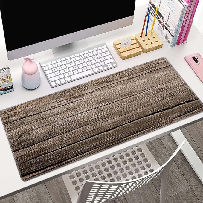Old Wood Desk Mat Mouse Pad XL Extended Large Gaming Desk Pad Mousepad, Wood Computer Laptop Keyboard and Mouse Mat, Desktop Protector Mat for Women Men Office 31.5x11.8 in