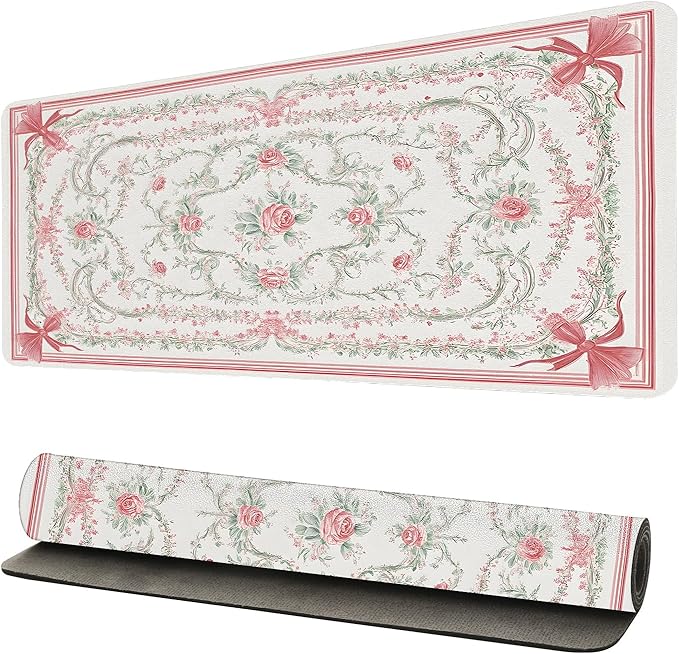Vintage Floral Desk Mat for Women, Large PU Leather Desk Pad with Non-Slip Base, Elegant Office Keyboard Cover an Elegant and Thoughtful Gift for Women(23.6x11.8 Inch)