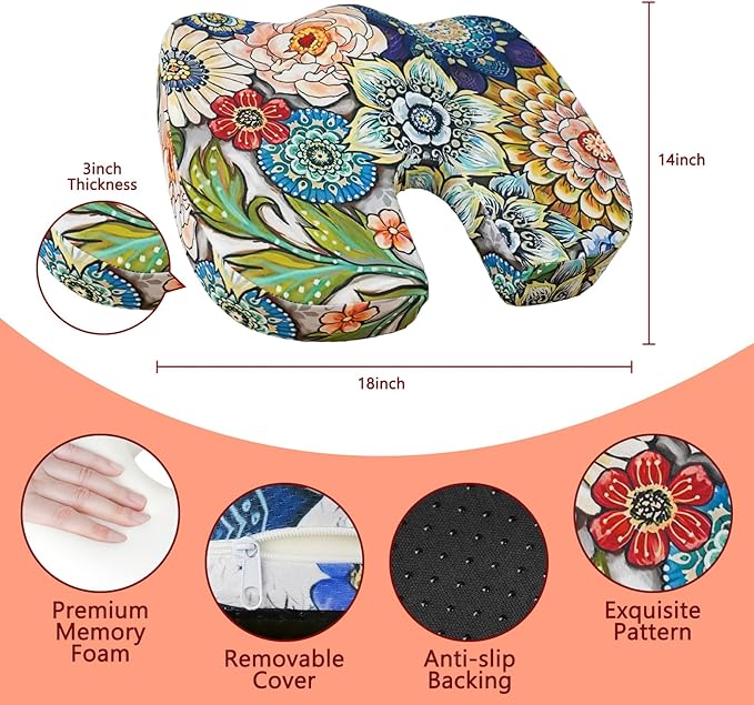 Tailbone Pain Relief Cushion, Memory Foam Seat Cushion for Coccyx Sciatica Pain Pressure Relief Office Desk Chair