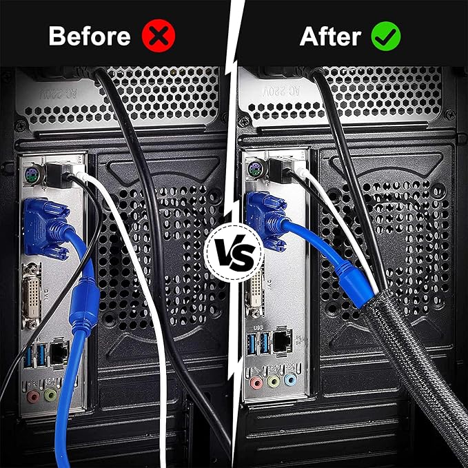 16ft - 1/2 inch Cable Management Sleeve Cord Protector, Split Wire Loom for USB TV Computer, Braided Wire Cover Hider Organizer Tubing Protect Cat Dog from Chewing, Black
