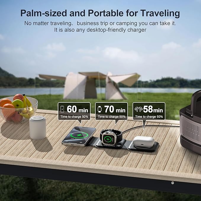 3 in 1 Charging Station for Multple Devices,Foldable 3 in 1 Wireless Charger for Travel,Nano Wireless Charging Station for iPhone16 15 14 13 12 Pro Max/Watch 10 9 8 7 6 5 4 3 Ultra/AirPod Pro