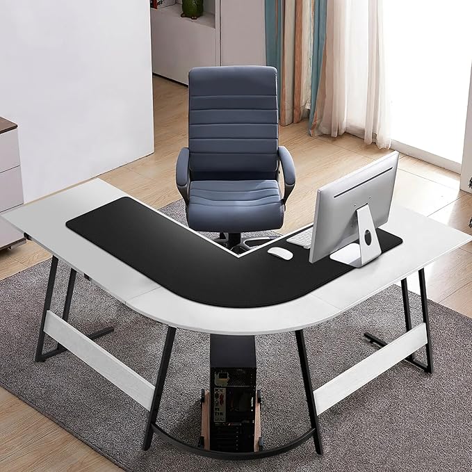 Cacoy L Shaped Computer Desk Pad, 35.4"x39.4" PU Leather Corner Desk Mat, Large L-Shaped Gaming Mouse Pad for Office and Home, Black