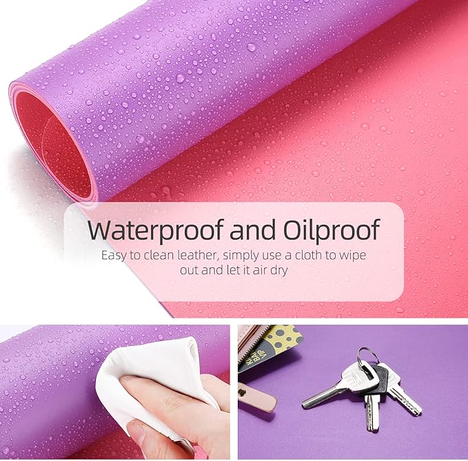 YSAGi Office Desk Pad, Desk Mat, 23.6" x 13.7" Waterproof PU Leather Desk Pad Protector for Keyboard and Mouse, Dual-Sided Desk Writing Pad for Office and Home, Aconite Violet+Eosine Pink
