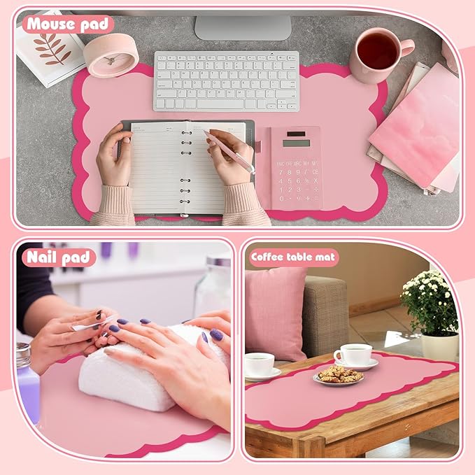 Teenyyou Makeup Mat for Vanity Protect Scalloped Makeup Mat 31.5 x 15.8'' Vanity Cover Top 2026 Graduation Gifts Dual-sided Dressing Table Pad Waterproof Mouse Pads for Dormitory Desktop(Pink)