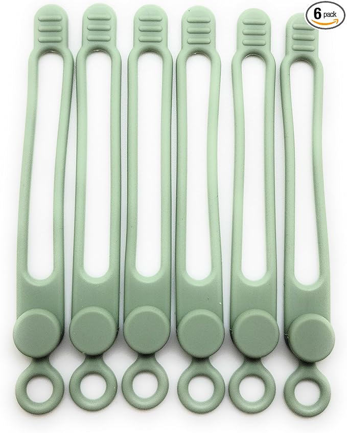 Set of 6 Green Silicone Cable Straps Organizer, Wire Management Ties for Bundling Phone Charger Cables, Earphones, Computer Cords, Organize Home Office (Green6)