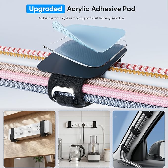 Cable Management Under Desk, 【All Power Strip Compatible】 Enhanced Grip Cord Organizer for Large Cable Bundle, Reusable Wire Clips Hider with Tight and Lock Design, Home Office Essentials,8 Pair