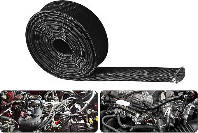 Heat Shield Sleeve Fuel Line Heat Shield Auto Hose Spark Plug Wire Cover Protectors Boots Roll 2500 Degree for Car&Auto Wire Loom Brake Cable (3/4" IDX10', BLACK)