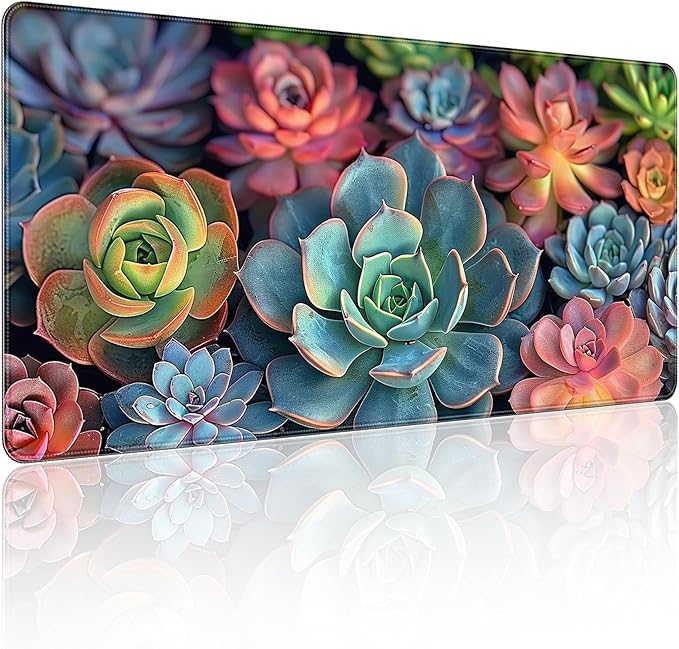 35.4 x 15.7 in, XXL Large Mouse Pad for Desk, Extended Keyboard Mouse Mat for Computer Office, Big Mouse pad with Stitched Edges, Gaming Pc-Colorful Succulent
