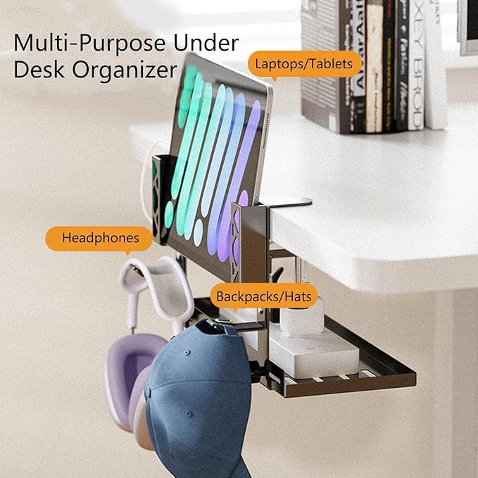 Cable Management Tray - No Drill 15.63 Inch Clamp Mount - Under Desk Cord Organizer,for Bedroom Home Apartment Dormitory Office Internet Cafe