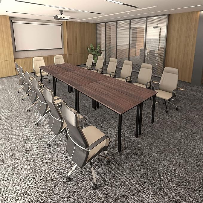 Bonzy Home Conference Tables 14ft Office Computer Desk for Meeting Room Study Writing Printer Table for 16 People Save Space Design Rustic Vintage Walnut 6PCS (165.3"x47.2"x29.5")