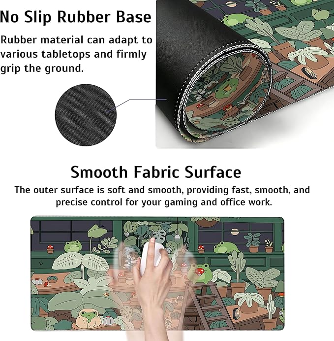 Large Gaming Mouse Pad Cute Frog Desk Mat,Non-Slip Rubber Base Stitched Edges,Extended Mousepad for PC,Laptop,Office,Home Decor(31.5 x 11.8 Inch)