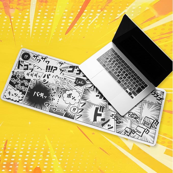 BELLEMOND Japanese Art Desk Mat | Large 31.5x11.8in Anime Mouse Pad for Keyboard & Mouse | Non-Slip Base, Water-Repellent | Original Japanese Design | Manga Burst