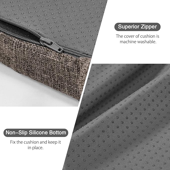 baibu 14x14 Memory Foam Metal Chair Cushions Set of 2, Dual-Layer Design Non-Slip Metal Dining Chair Pads Kitchen Seat Cushion with Machine Washable Cover, Brown