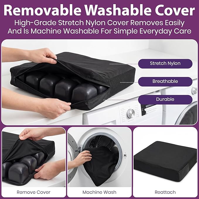 Inflatable Wheelchair Seat Cushion 18 x 16 x 3" - Pressure Sore Relief Air Cushion for Wheel Chair With Interconnected 3" Cells - Breathable Nylon Cover, Includes Pump, Repair Kit - 315lbs Capacity