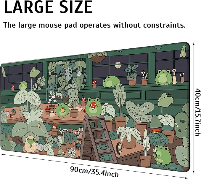 Cute Frog Mouse Pad,35.4 x 15.7 Inch Large Mouse Mat Non-Slip Rubber Stitched Edges for Writing Desk,Office,Home,Laptop