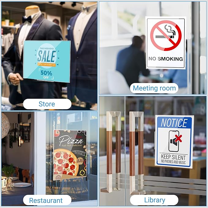 18 Pack Acrylic Sign Holder 8.5 x 11 Wall Mount, Vertical & Horizontal Use, Wall Sign Holder Memo Document Menu Holder for Office Store Restaurants Wedding Party Decoration, No Drilling
