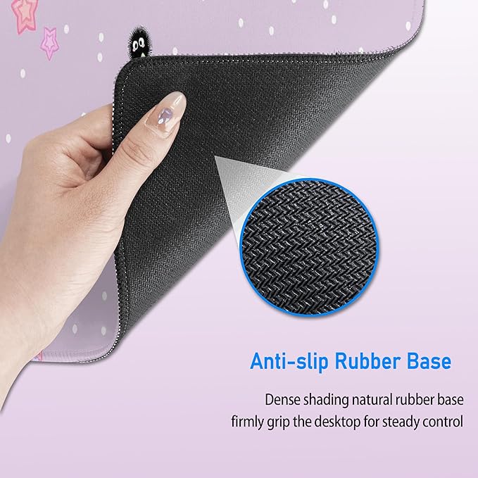 Cute Purple Mouse Pad,Large Kawaii Gaming Desk Mat(80x30cm),Star Sea Urchin Anime Lilac Decor Mousepad for Girls Women,Pastel Lavender Extended Girly Deskmat with Stitched Edges,31.5x12in